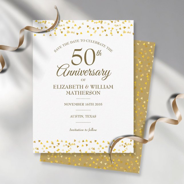 Carte Postale 50e anniversaire Golden Love Hearts Enregistrer la (Créateur téléchargé)