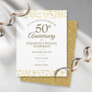 Carte Postale 50e Anniversaire Golden Love Hearts Enregistrez la