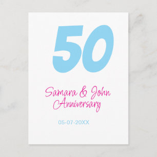 Carte Postale 50e anniversaire gras bleu rose nom date élégant