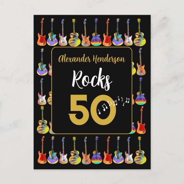 Carte Postale 50e anniversaire Guitar Rocks 50 Personnalisé (Devant)