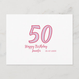 Carte Postale 50e anniversaire rose violet gras nom simple minim