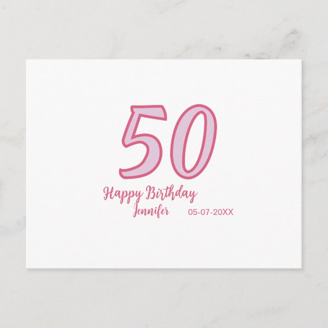 Carte Postale 50e anniversaire rose violet gras nom simple minim (Devant)