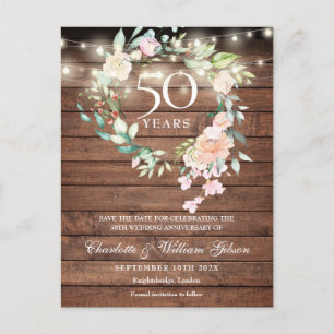 Carte Postale 50e anniversaire Rustic Floral Enregistrer la date