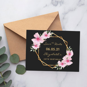 Carte Postale 50e anniversaire Save the Date tropical noir or