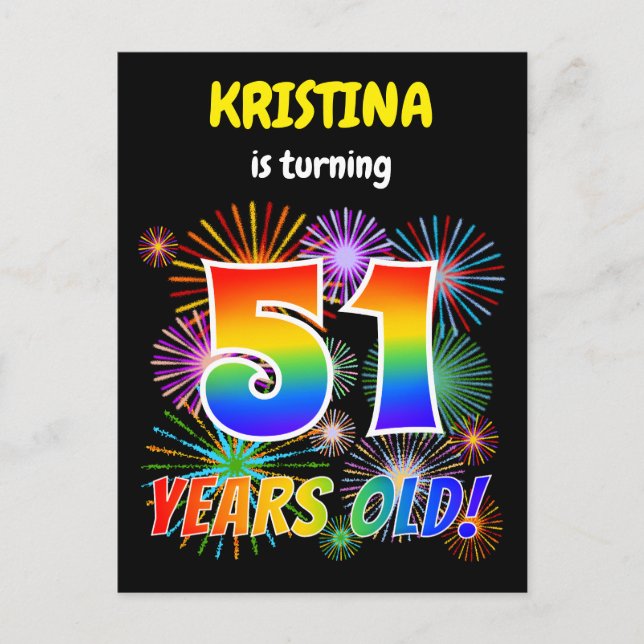 Carte Postale 51e anniversaire - Fun Fireworks, Rainbow Look "51 (Devant)
