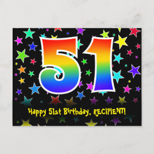 Carte Postale 51e anniversaire : Fun Stars Motif, Rainbow 51, No