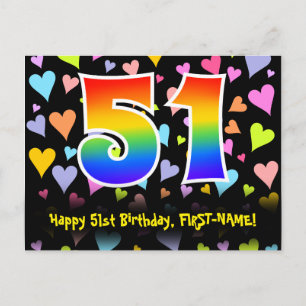 Carte Postale 51e Anniversaire : Motif coeurs amusants, Arc-en-c