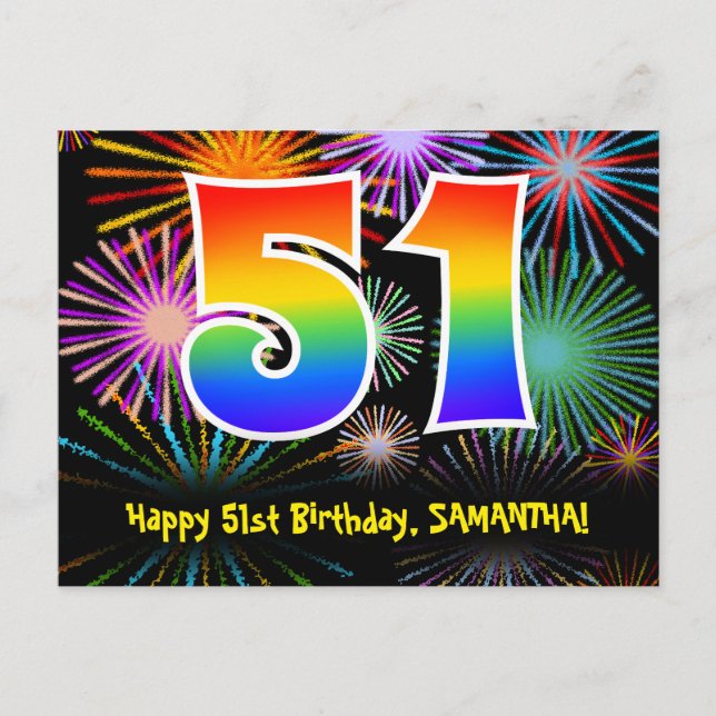 Carte Postale 51e Anniversaire – Motif de feux d'artifice amusan (Devant)