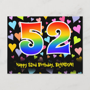 Carte Postale 52e Anniversaire : Motif coeurs amusants, Arc-en-c