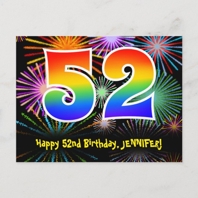 Carte Postale 52e Anniversaire – Motif de feux d'artifice amusan (Devant)