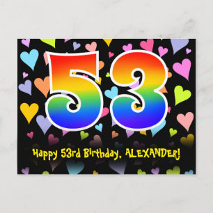 Carte Postale 53e anniversaire : Fun Hearts Motif, Arc-en-ciel 5