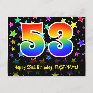 Carte Postale 53e anniversaire : Fun Stars Motif, Rainbow 53, No