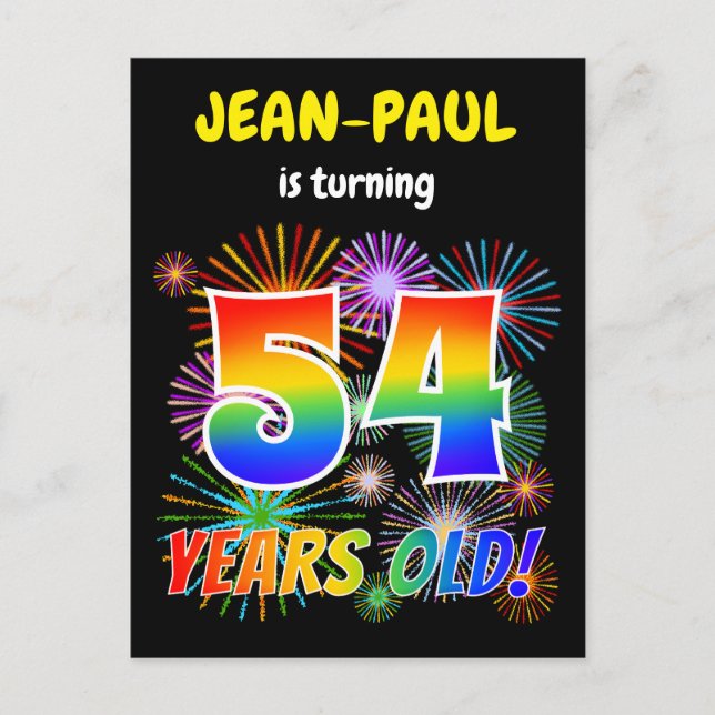 Carte Postale 54e anniversaire - Fun Fireworks, Rainbow Look "54 (Devant)