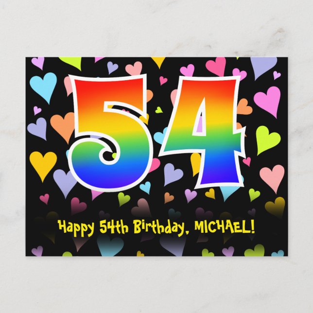 Carte Postale 54e anniversaire : Fun Hearts Motif, Rainbow 54 (Devant)