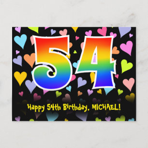 Carte Postale 54e Anniversaire : Motif Cœurs Amusants, Arc-en-ci