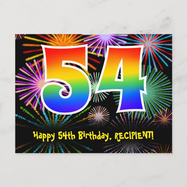 Carte Postale 54e Anniversaire – Motif de feux d'artifice amusan (Devant)