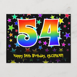 Carte Postale 54e Anniversaire : motif d'étoiles amusantes, arc-