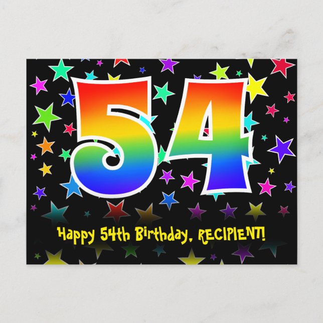 Carte Postale 54e Anniversaire : motif d'étoiles amusantes, arc- (Devant)