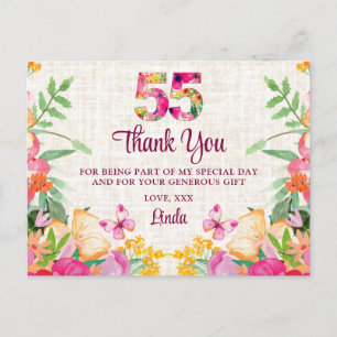 Carte Postale 55 ans Fleurs Linge Floral 55e anniversaire Merci