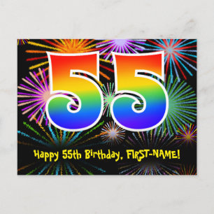 Carte Postale 55e anniversaire - Fun Fireworks Motif + Rainbow 5