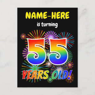 Carte Postale 55e anniversaire - Fun Fireworks, Rainbow Look "55