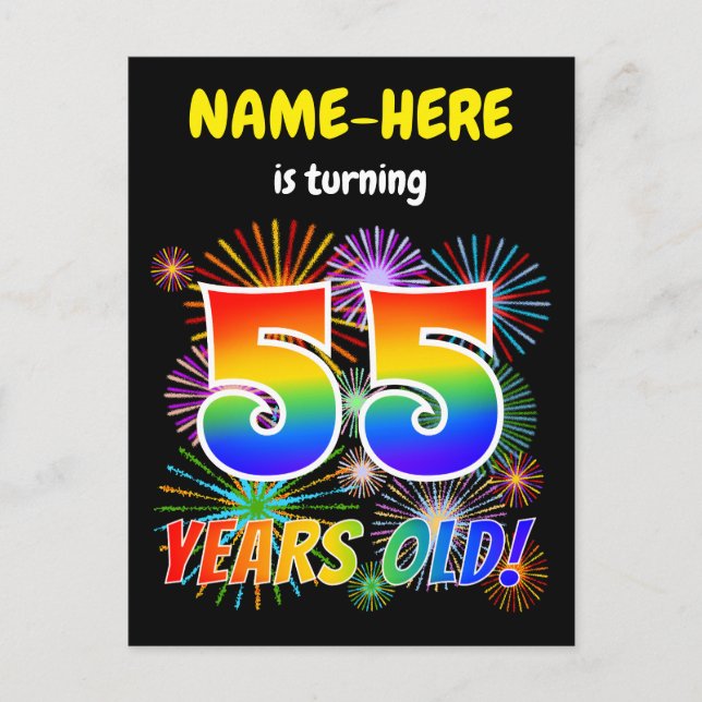 Carte Postale 55e anniversaire - Fun Fireworks, Rainbow Look "55 (Devant)