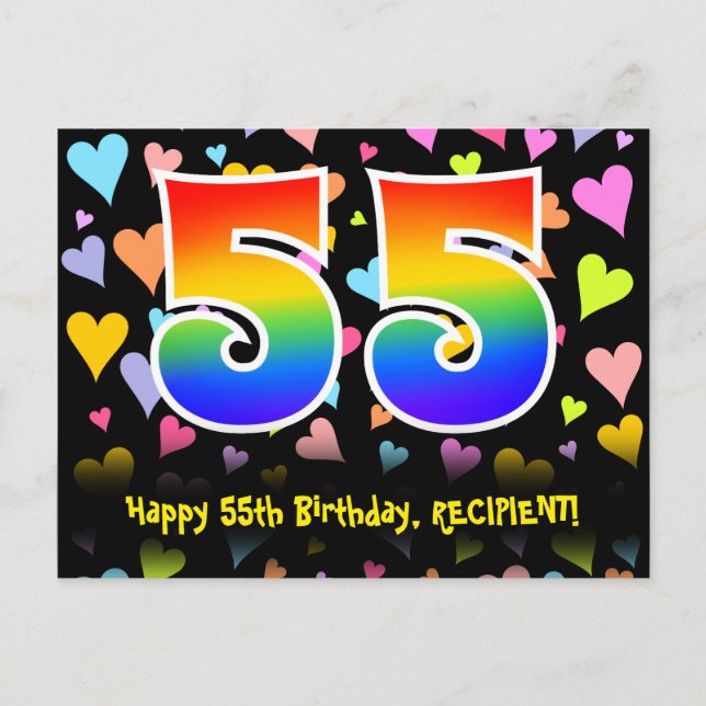 Carte Postale 55e anniversaire : Fun Hearts Motif, Arc-en-ciel 5 (Devant)