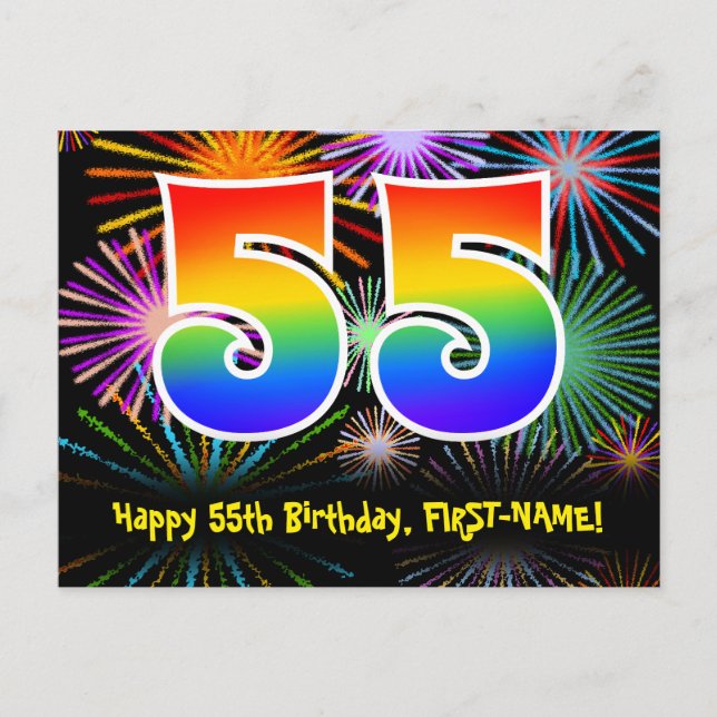 Carte Postale 55e Anniversaire – Motif de feux d'artifice amusan (Devant)
