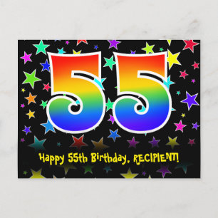 Carte Postale 55e Anniversaire : Motif Étoiles Amusantes, Arc-en