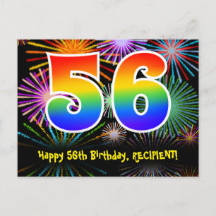 Carte Postale 56e Anniversaire – Motif de feux d'artifice amusan