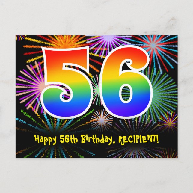 Carte Postale 56e Anniversaire – Motif de feux d'artifice amusan (Devant)
