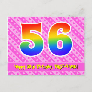 Carte Postale 56e anniversaire : Pink Stripes & Hearts, Arc en c