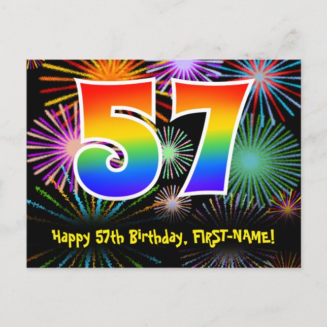 Carte Postale 57e anniversaire - Fun Motif feux d'artifice + Arc (Devant)