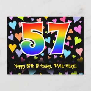 Carte Postale 57e Anniversaire : Motif coeurs amusants, Arc-en-c