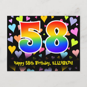 Carte Postale 58e anniversaire : Fun Hearts Motif, Rainbow 58