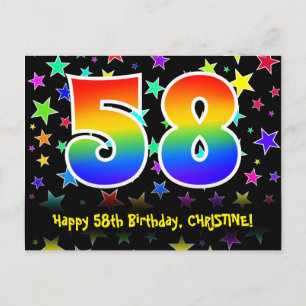 Carte Postale 58e Anniversaire : Motif Étoiles Amusantes, Arc-en