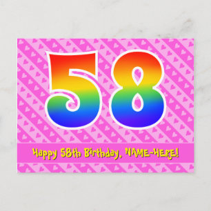 Carte Postale 58e anniversaire : Pink Stripes & Hearts, Arc-en-c