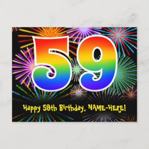 Carte Postale 59e anniversaire - Fun Fireworks Motif + Rainbow 5