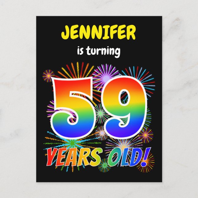Carte Postale 59e anniversaire - Fun Fireworks, Rainbow Look "59 (Devant)