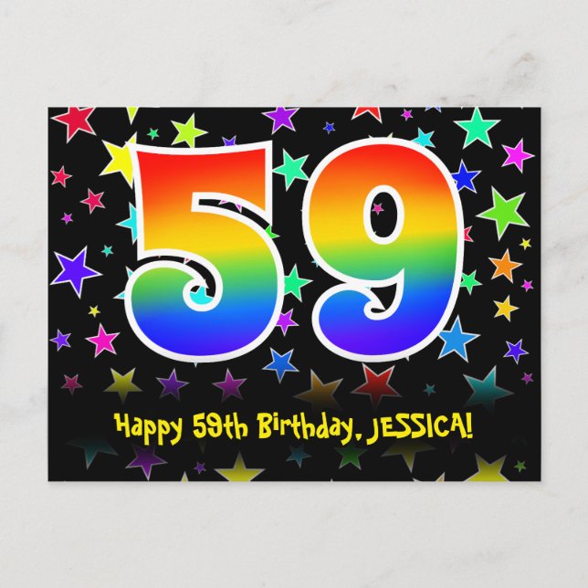 Carte Postale 59e anniversaire : Fun Stars Motif, Rainbow 59, No (Devant)