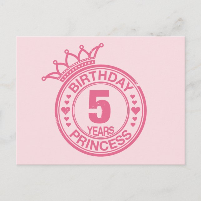 Carte Postale 5 ans - Anniversaire Princesse - rose (Devant)