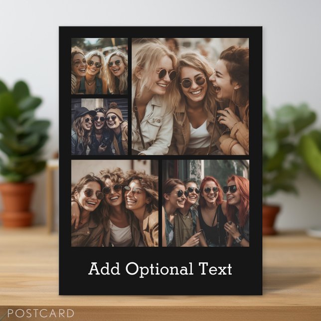 Carte Postale 5 Collage de photos Texte facultatif — PEUT Modifi (Personalized Photo Postcard)