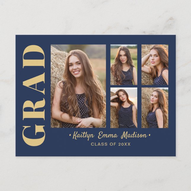 Carte Postale 5 Photo Grad Collage Script moderne Marine Blue Go (Devant)