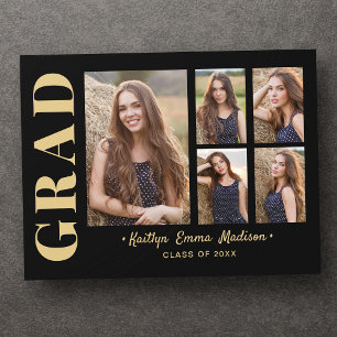 Carte Postale 5 Photo Grad Collage Script moderne noir et or