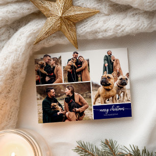 Carte Postale 5 Photos Collage Stylish Police Joyeux Noël Bleu