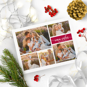 Carte Postale 5 Photos Vœux Chauds Collage Moderne Noël