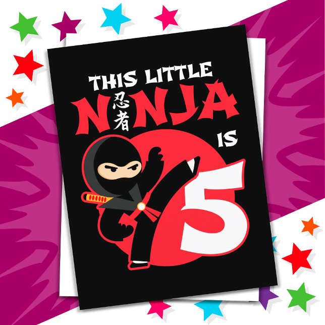 Carte Postale 5e anniversaire 5 ans Enfants Party Little Ninja 5 (Créateur téléchargé)