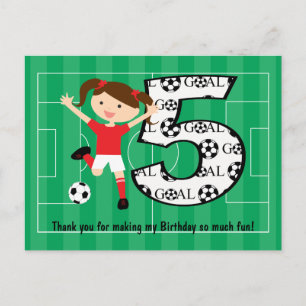 Carte Postale 5e anniversaire Fille de football rouge et blanc 1