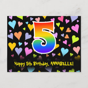 Carte Postale 5e anniversaire : Fun Hearts Motif, Rainbow 5