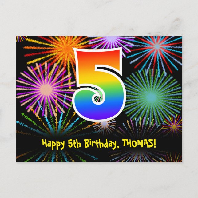 Carte Postale 5e anniversaire – motif de feux d'artifice amusant (Devant)